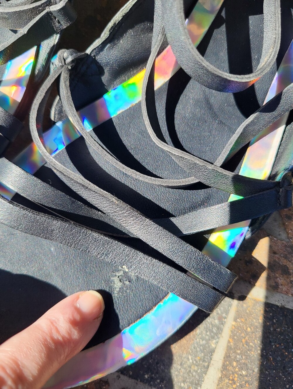 Black Lace-Up Gladiator Sandals w/ Ankle Wraps & Iridescent Silver Accents-Sz 11 - Picture 6 of 6